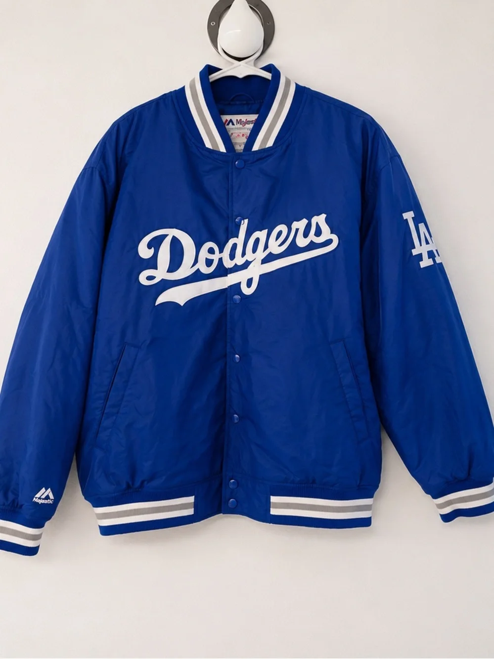 Majestic Royal Blue Dodgers Script Bomber Jacket